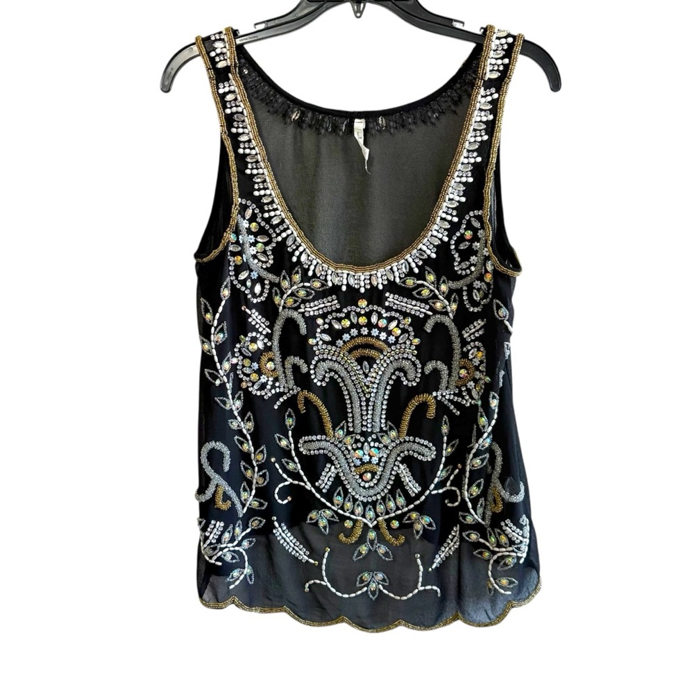 Willowâ & Clay Black Mesh Silver Gold Beaded Tank Top Y2K Style Goth Glam Grunge
